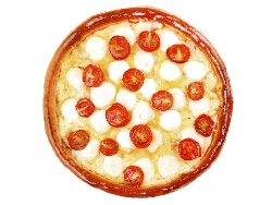 Домашна пица със сметанов сос, топено сирене, бейби моцарела и чери домати - снимка на рецептата